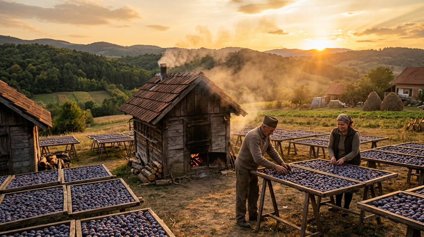 Tradicionalno sušenje šljiva u mini seoskim sušarama na drva